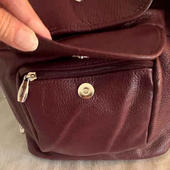 NWT Valentina Italian Pebbled Leather large backpack in Oxblood - Picture 3 of 11